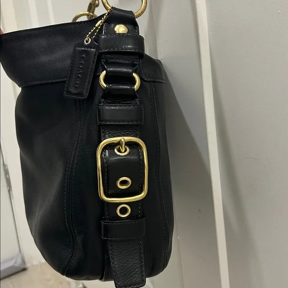 Coach Zoe Hobo Black Leather Shoulder Bag with Gold Accents - Picture 6 of 16
